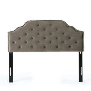English Elm Tufted Queen Headboard with Nailhead Trim Solid Wood Frame and Adjustable Metal Legs Grey 57877.00NVLTGRY