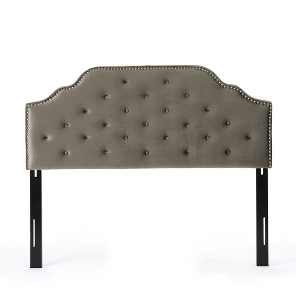 English Elm Tufted Queen Headboard with Nailhead Trim Solid Wood Frame and Adjustable Metal Legs Grey 57877.00NVLTGRY