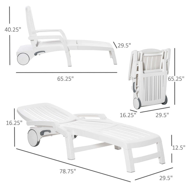 English Elm Outsunny Adjustable Outdoor Chaise Lounge Chair With Wheels, Storage Box & Quick Assembly For Relaxation W2225P174093-GIGA