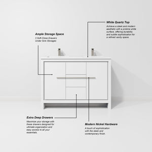 English Elm White Double Bath Vanity With Quartz Top – Elegant 48" W X 20" D, Soft-Close Drawers & Cabinets B2731P259418-GIGA