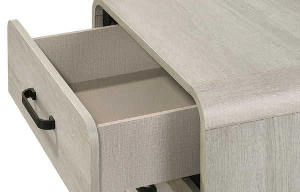 English Elm 1pc Modern Geometric Chest of Drawers with High-Gloss Finish, Sleek Hardware, Spacious Storage and Style Antique White 62 L x 19.9 W x 33.7 H B2741P323555