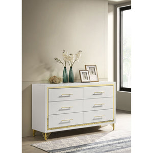 English Elm Chesney White 6-Drawer Dresser With Gold Trim - Modern Glam Storage For Stylish Bedroom Organization B062P353275