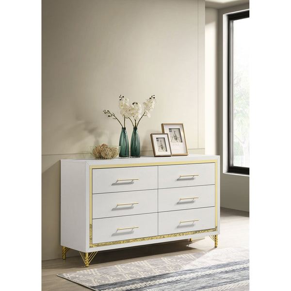 English Elm Chesney White 6-Drawer Dresser With Gold Trim - Modern Glam Storage For Stylish Bedroom Organization B062P353275