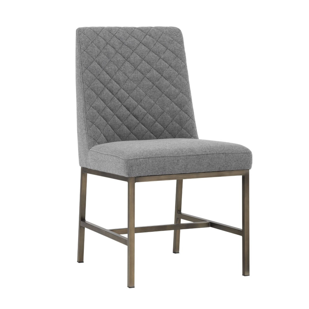 Sunpan LEIGHLAND Dining Chair - Elegant Diamond Stitching with Antique Brass Frame for Timeless Comfort Dark Grey 102249