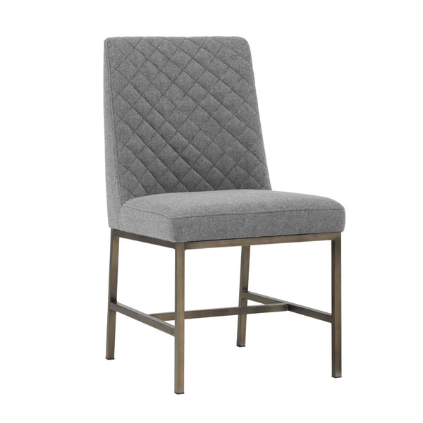 Sunpan LEIGHLAND Dining Chair - Elegant Diamond Stitching with Antique Brass Frame for Timeless Comfort Dark Grey 102249