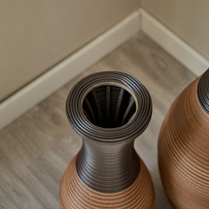 English Elm Set of 3 designer floor vases in Grey+Brown PVC, modern rattan-look tall decor for hallways & living rooms W2796P261496