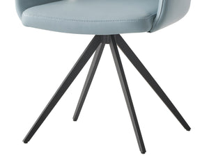 English Elm Segismunda Light Blue Leather Swivel Armchair with Black Metal Legs, Top-Grain Upholstery, 220lbs Capacity B2726P348936