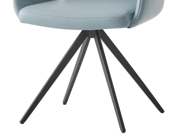 English Elm Segismunda Light Blue Leather Swivel Armchair with Black Metal Legs, Top-Grain Upholstery, 220lbs Capacity B2726P348936