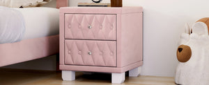English Elm Elegant Velvet Upholstered Nightstand with Crystal Knobs Tufted Glam Bedside Storage Pink N733P210398H