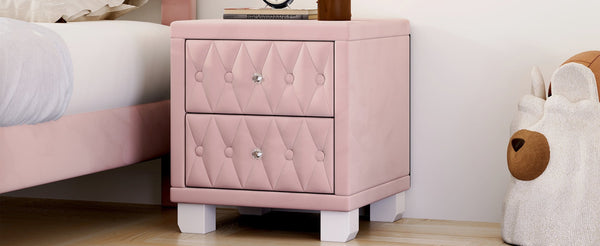 English Elm Elegant Velvet Upholstered Nightstand with Crystal Knobs Tufted Glam Bedside Storage Pink N733P210398H