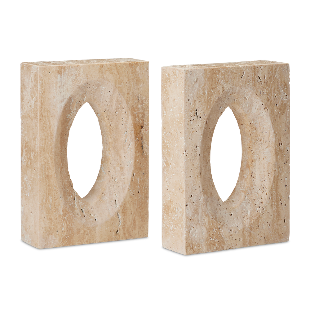 Demi Travertine Bookends Set of 2 - Elegant Beige Sculptural Decor for Modern Home or Office Spaces