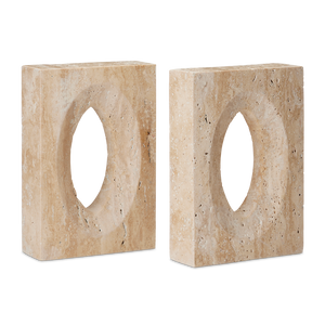 Demi Travertine Bookends Set of 2 - Elegant Beige Sculptural Decor for Modern Home or Office Spaces