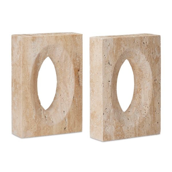 Demi Travertine Bookends Set of 2 - Elegant Beige Sculptural Decor for Modern Home or Office Spaces