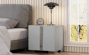 English Elm Modern Two Drawer Nightstand with Slim Metal Legs and Mirrored Bar Handles for Bedroom Grey W5271P416539