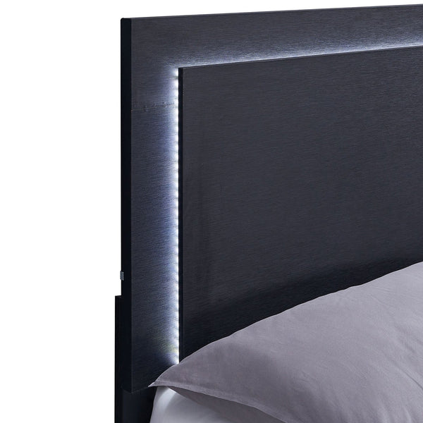 English Elm Jeremiah Twin Panel Bed with Touch Led Headboard Gold Feet Contemporary Bedroom Black B062S01754