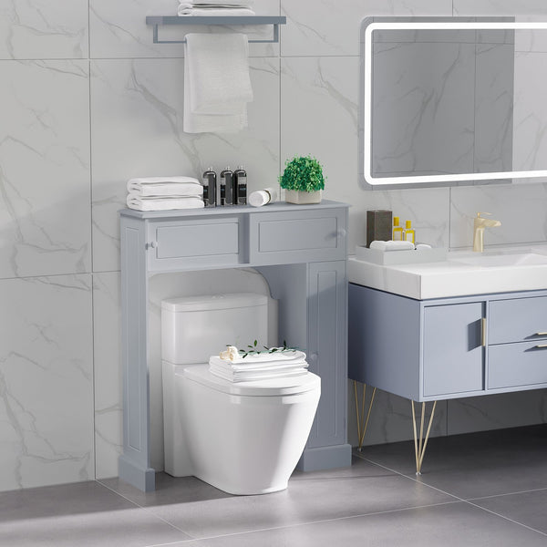 English Elm kleankin Over Toilet Storage Cabinet Gray — Space-Saving 4 Cubbies, Adjustable Shelf, Sliding Top Doors, Durable MDF (35" W x 41" H) W2225P173965
