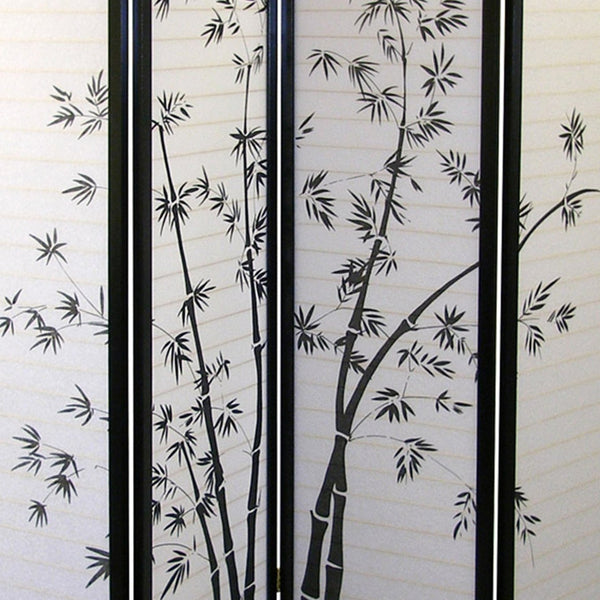 English Elm 70" Tall 4-Panel Room Divider Screen, Elegant Bamboo Design In Black Frame For Privacy & Style B072115975