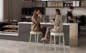 English Elm Backless Blue Fabric Upholstered Counter Stools Set of Two with Padded Seat Footrest Green W5096P400663