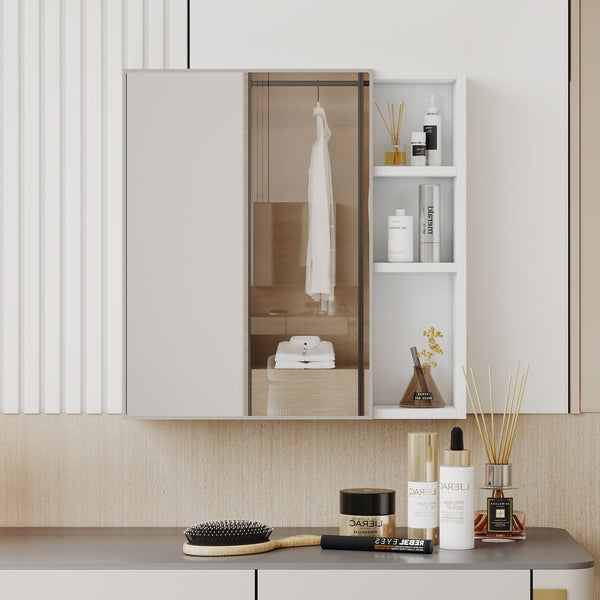 English Elm A white MDF mirror cabinet wall-mounted with storage compartments, space-saving, easy assembly, clear glass reflection69 W1512P405944