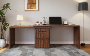 English Elm 90" Rotating L-shape Executive Desk Natural Melamine Mdf Surface Three Drawers Home Office Walnut N751S383638W