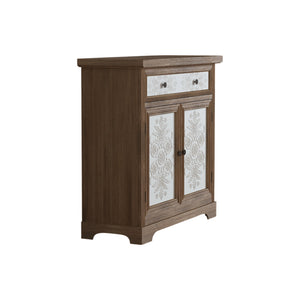 English Elm Rustic Boho Carved Accent Cabinet with Drawer & Removable Shelves, Distressed Sideboard Storage for Entryway W808P245579