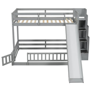 English Elm Twin Over Full Pine Bunk Bed with Fun Slide Storage Staircase and Safety Rails W504P210106