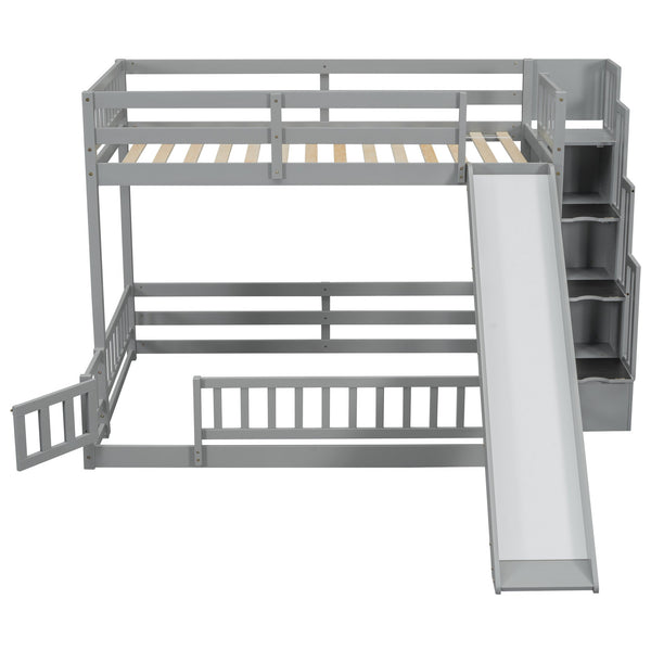 English Elm Twin Over Full Pine Bunk Bed with Fun Slide Storage Staircase and Safety Rails W504P210106
