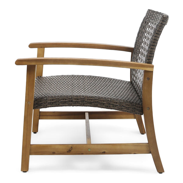 English Elm Christopher Knight Home® - HAMPTON Wood & Wicker Club Chair Set of 2 — Natural Acacia Frame, Mixed Mocha Poly Wicker, Handcrafted Elegance 60397.00WTCMCA
