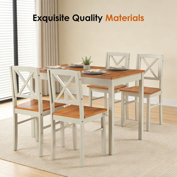 English Elm 5-piece Solid Rubberwood Dining Set Seats Four with Space Saving Design for Apartments W2896P419919