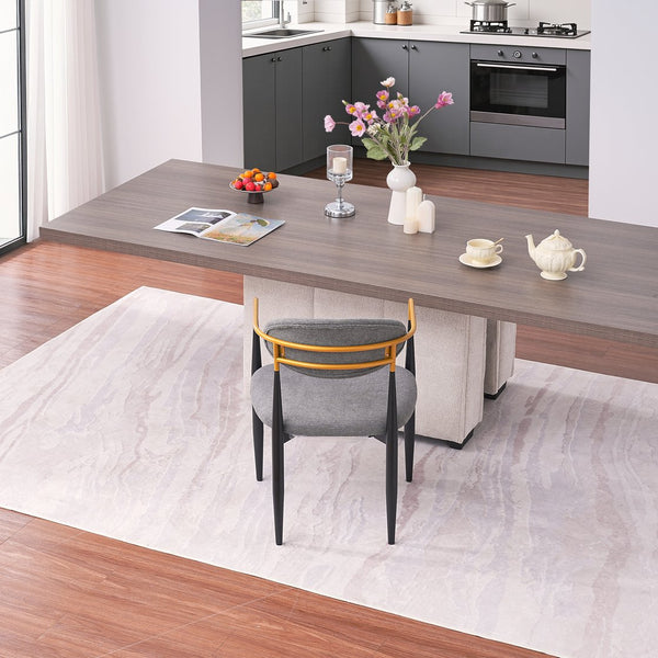 English Elm Modern Upholstered Dining Chairs Set of 2 Beige Fabric Gold Arm Black Frame W5501P462422