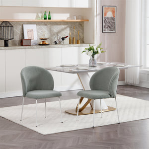 English Elm Heng dining chair with iron legs and adjustable foot pads, ergonomic curved quilted seat for comfort and style Light Green W212P191004