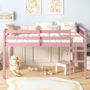 English Elm Solid Twin Loft Bed with Ladder and Reinforced Slats for Storage-Friendly, Space-Saving Bedrooms Pink W504P190960