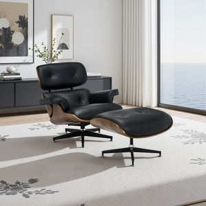 English Elm Top Grain Leather Mid Century Chaise Lounge Chair with Walnut Base and Ottoman W2318S00002