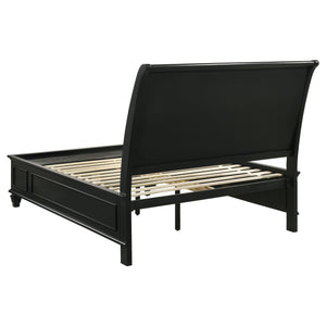 English Elm Fresnes Sleigh-Style Queen Bed with Built-In Underbed Storage Drawers and Traditional Wood Trim Finish Black B062S00929