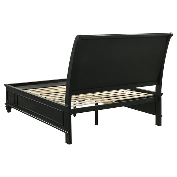 English Elm Fresnes Sleigh-Style Queen Bed with Built-In Underbed Storage Drawers and Traditional Wood Trim Finish Black B062S00929