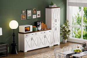 English Elm Tv Cabinet Set - Modern White & Walnut Multifunctional Storage Solution For Living Room, 113.5" L W1162S00018-GIGA