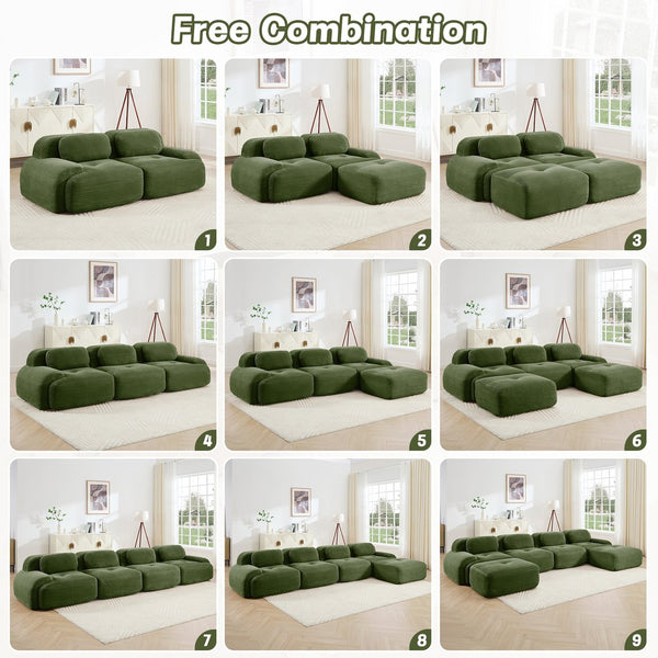 English Elm L-shaped Modular Corduroy Sectional Sofa Ergonomic Low Profile Living Room Seating Olive Green W714S01258