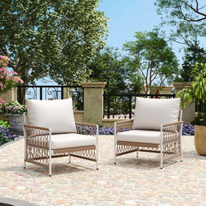 English Elm Christopher Knight Home® - [Set Of 2] Bohemian Outdoor Lounge Chairs - Handwoven Rope, Waterproof Cushions, And Steel Frame N767P306732B