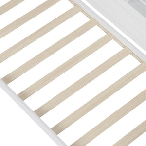 English Elm Wooden Twin Daybed with Trundle, Built-In Desk and Side Storage Shelves for Space-Saving Living Antique White 54.4 L x 18 W x 5.6 H N733S242275K