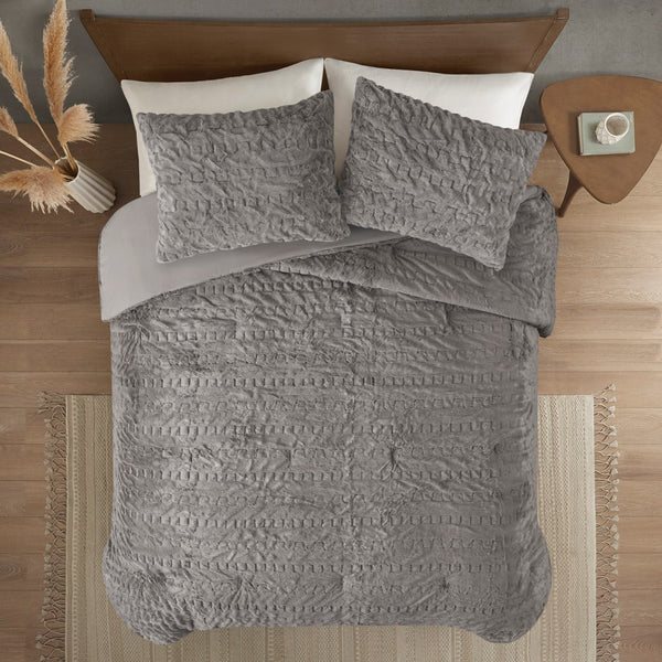 English Elm King/Cal Luxurious Ruched Faux Fur Down Alternative Comforter Set - Hypoallergenic, OEKO-TEX Certified Plush Bedding Grey 11.81 L x 18.31 W x 10.63 H B035129369
