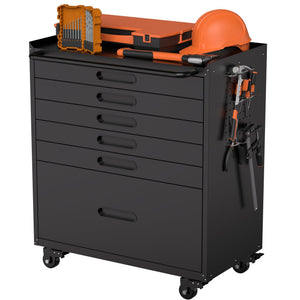 English Elm 34.3" Rolling Steel Workshop Cabinet with 3 Drawers Lockable Doors and Pegboard Sides W2735P428816