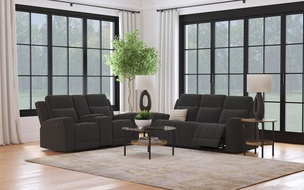 English Elm Slater Faux Leather Manual Reclining Sofa Set with Track Arms for Living Rooms Charcoal B062S01426