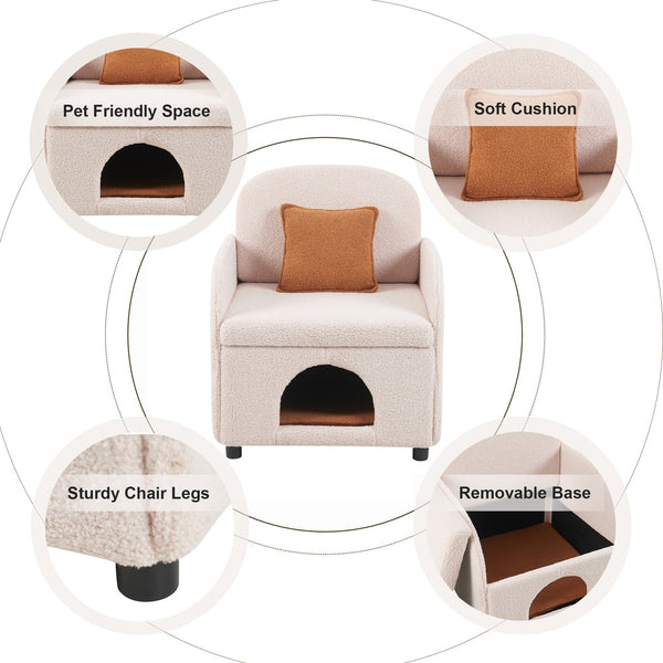 English Elm Furniture Fluffy Sherpa 2-in-1 Pet-Friendly Upholstered Barrel Armchair with Lumbar Pillow, Cream White Cozy Retreat for Living Room Bedroom Office N843P331158C