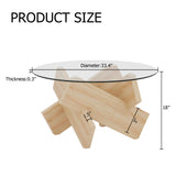 English Elm Circular Glass Coffee Table, 33.4-Inch Modern and Distinctive Design Tea Table. Tempered Glass Countertop, Wood Colored Mdf Table Legs. Suitable For Living Rooms and Farmhouses