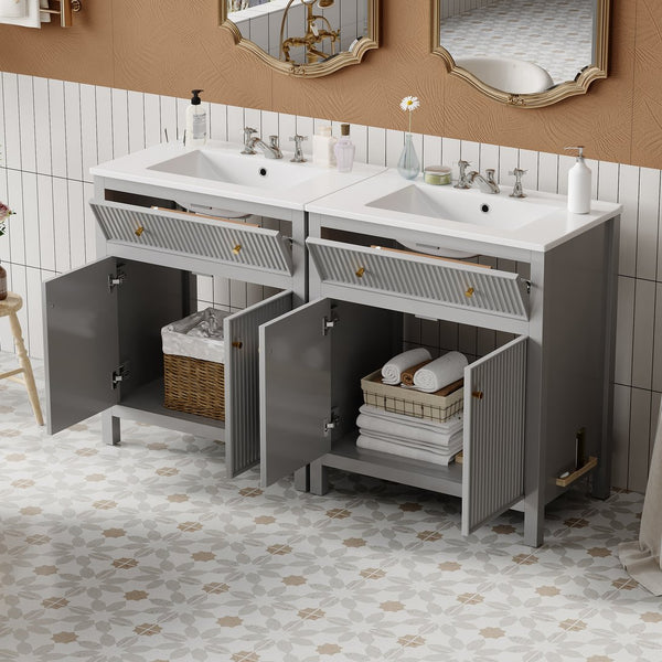 English Elm 60'' Modern Bathroom Vanity Set With Ceramic Sink, Soft Closing Doors, Space-Saving Grey Design N710SS00007E