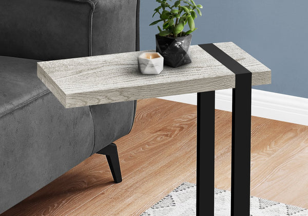 English Elm Accent C-Shaped Side Table with Reclaimed Wood-Look Top and Sleek Metal Frame for Small Spaces Grey 28 L x 13 W x 6 H B2710P219146