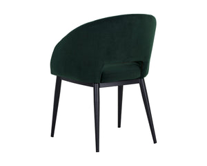 Sunpan THATCHER Dining Armchair in Deep Green Sky - Modern Barrel-Back Design with Black Steel Frame 104965