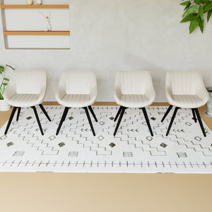 English Elm A set of 4 dining chairs featuring ergonomic PU upholstery, sturdy black metal legs and modern flair Black White W2189S00744