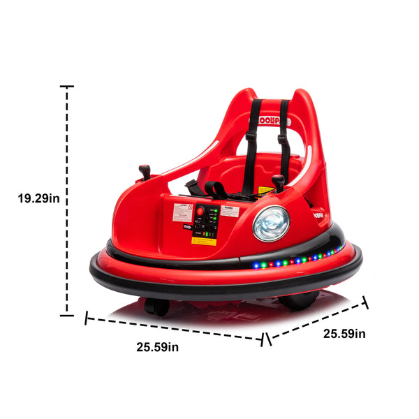 English Elm 12v Kids Ride on Bumper Car with 360 Spin Led Lights Bluetooth and Parental Remote Red W1578P198506