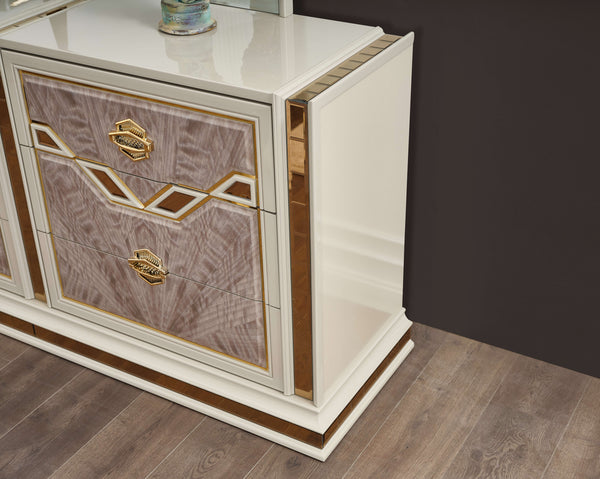 English Elm Omari Modern 6-Drawer Dresser: Luxe Beige Eucalyptus With Gold Accents & Mirrored Details For Glam Spaces B009P245440